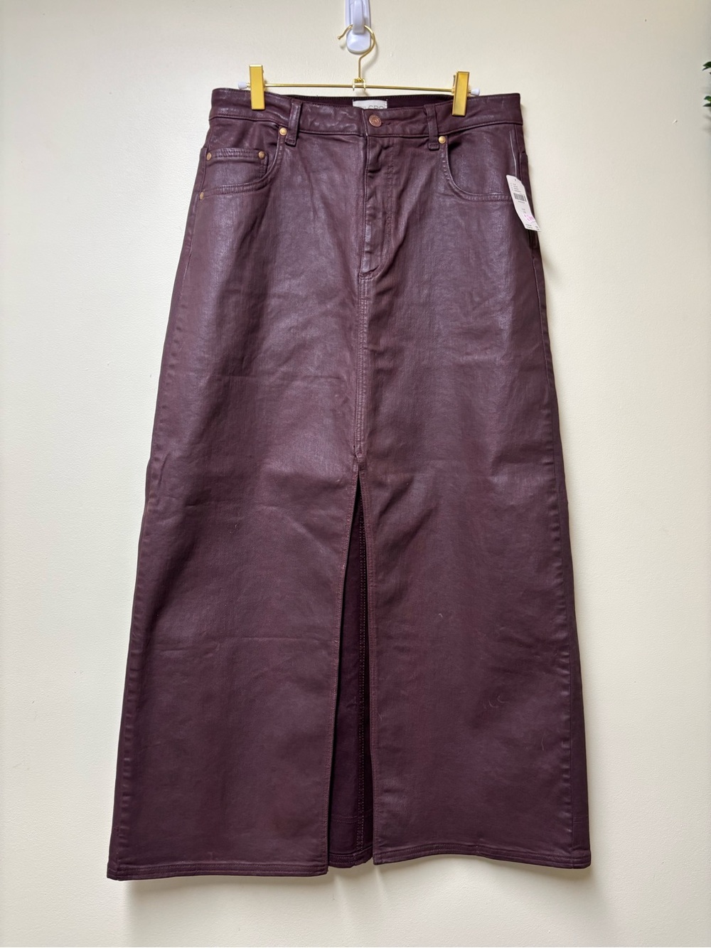 Anthropologie Pilcro Madi Front Slit Coated Denim Skirt Burgundy 14 NWT - Picture 9 of 15